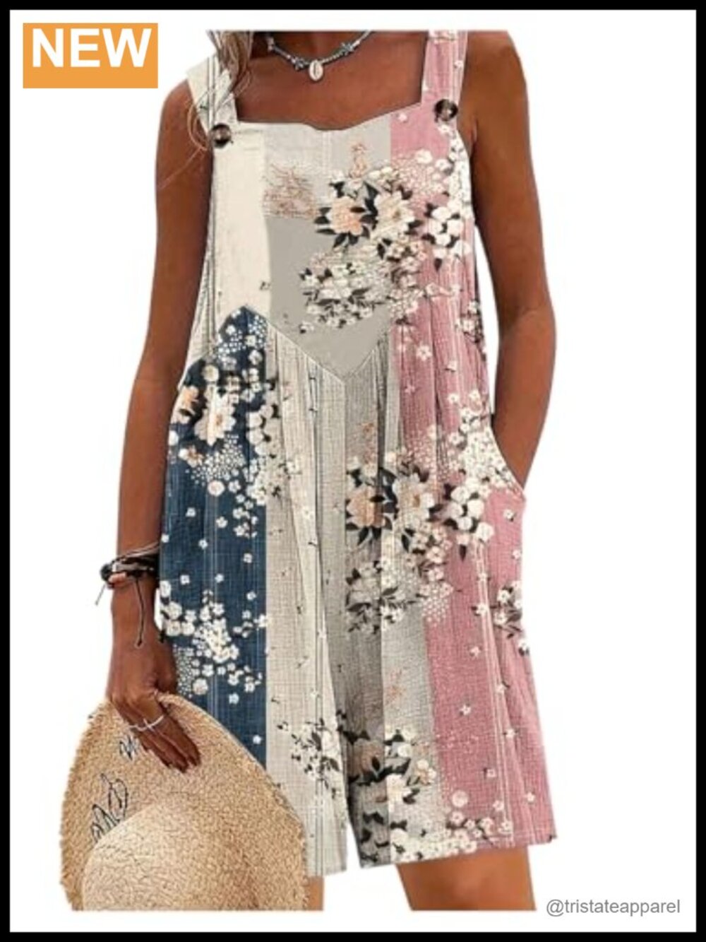 Plus Size Floral Romper Color Block Sleeveless Wide Leg Summer Jumpsuit